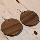 Handmade Walnut Wood and Shell Round Disc Dangle Earrings