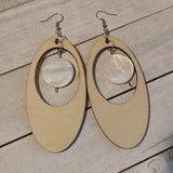 Chunky Oversized Oval Wooden Shell Dangle Earrings